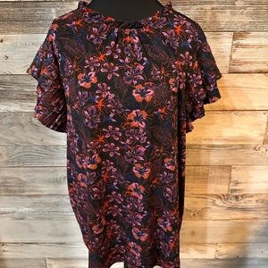 Adrianna Papell Floral Blouse - Black and Purple-NWT